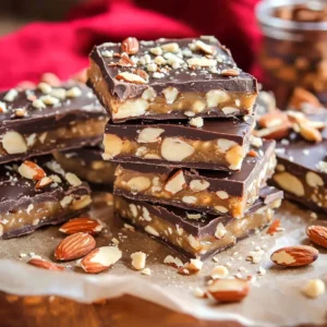 Delicious homemade almond toffee with nuts and caramel coating.