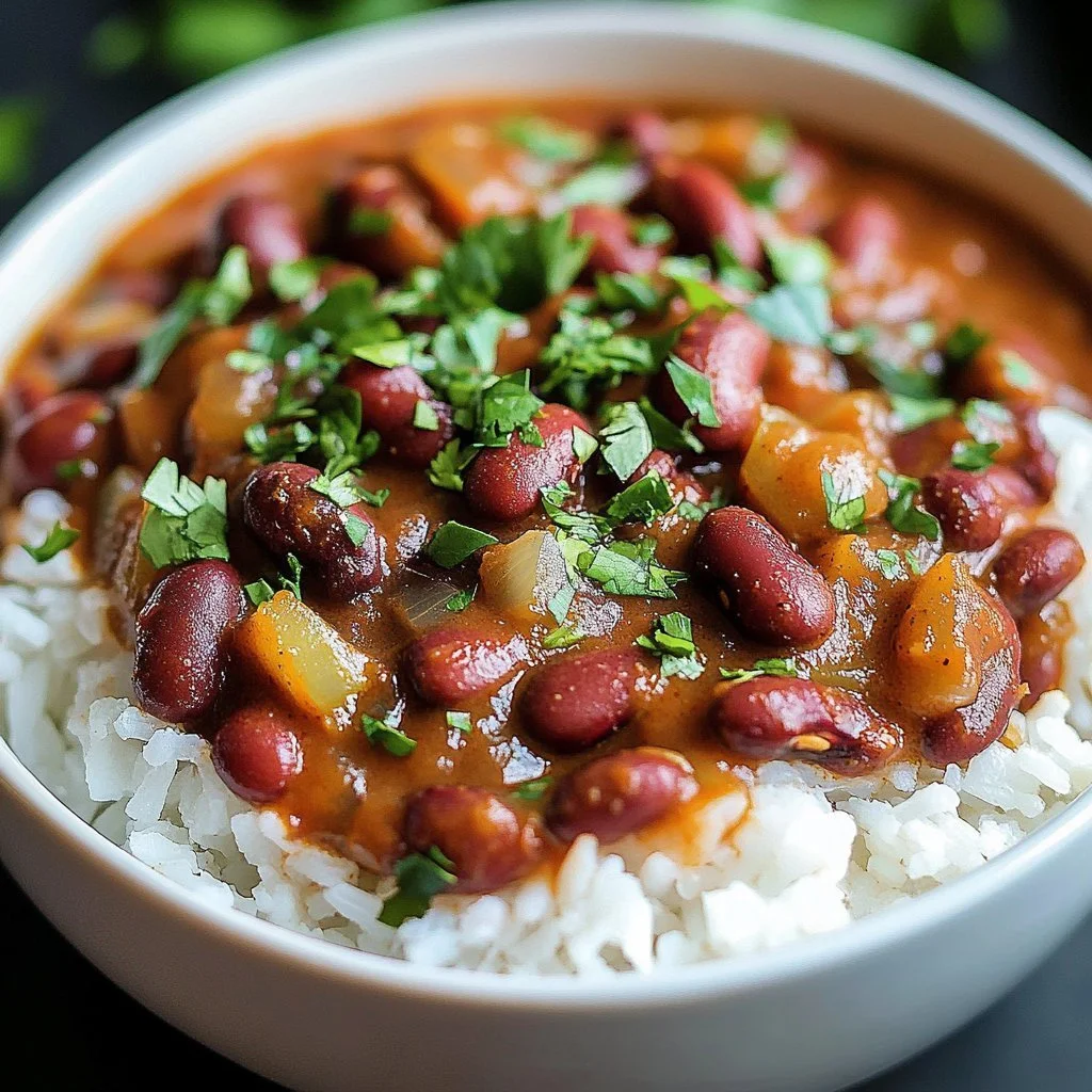 A bowl of Camellia red beans and rice garnished with green onions