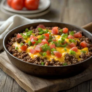 Cheesy Keto Ground Beef Bake served in a dish