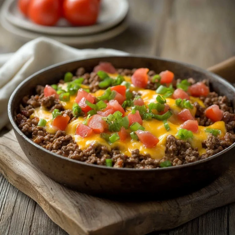 Cheesy Keto Ground Beef Bake served in a dish