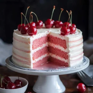 Delicious Cherry Chip Cake freshly baked with cherry pieces and chocolate chips.