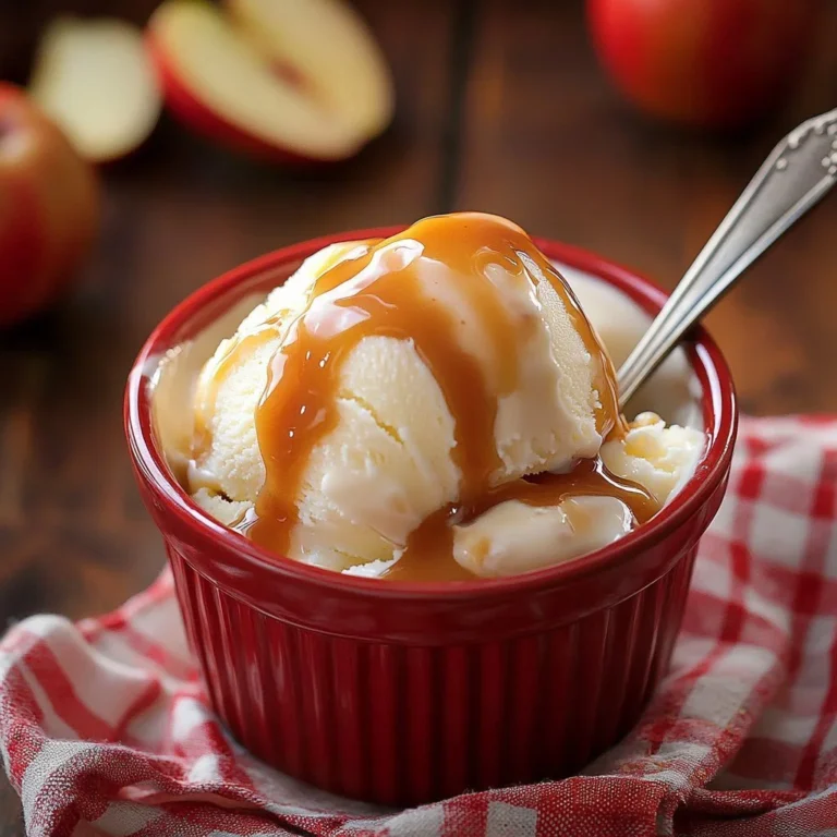 Delicious cider-infused apple ice cream served in a bowl with apple slices.