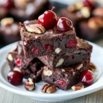 Delicious cranberry pecan brownies with nuts and berries on a plate