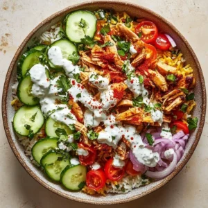 Crispy Rice Chicken Shawarma Salad with fresh vegetables and vibrant spices