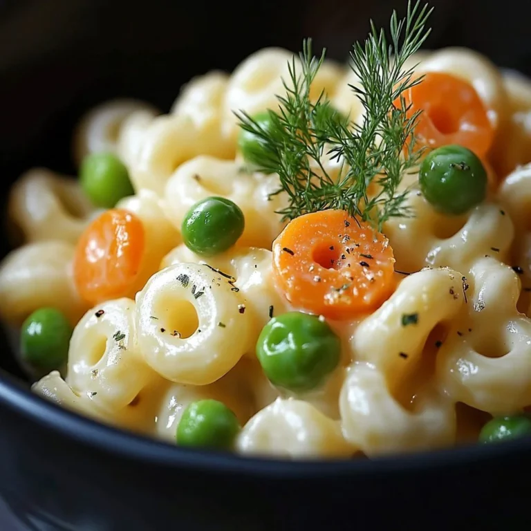 Dill-Infused Macaroni Salad in a bowl, garnished with fresh dill.