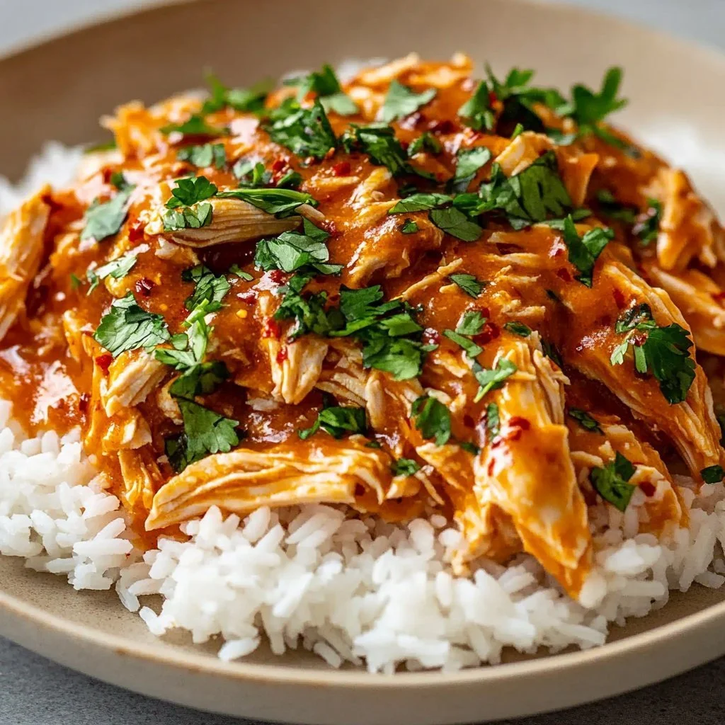 Slow Cooker Cajun Butter Chicken garnished with herbs and spices in a bowl