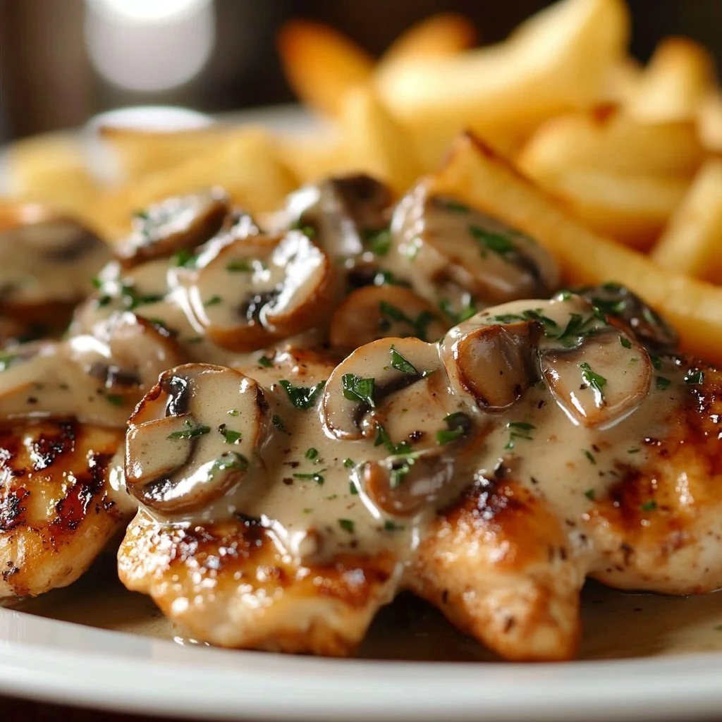 Delicious smothered chicken dish served at Texas Roadhouse
