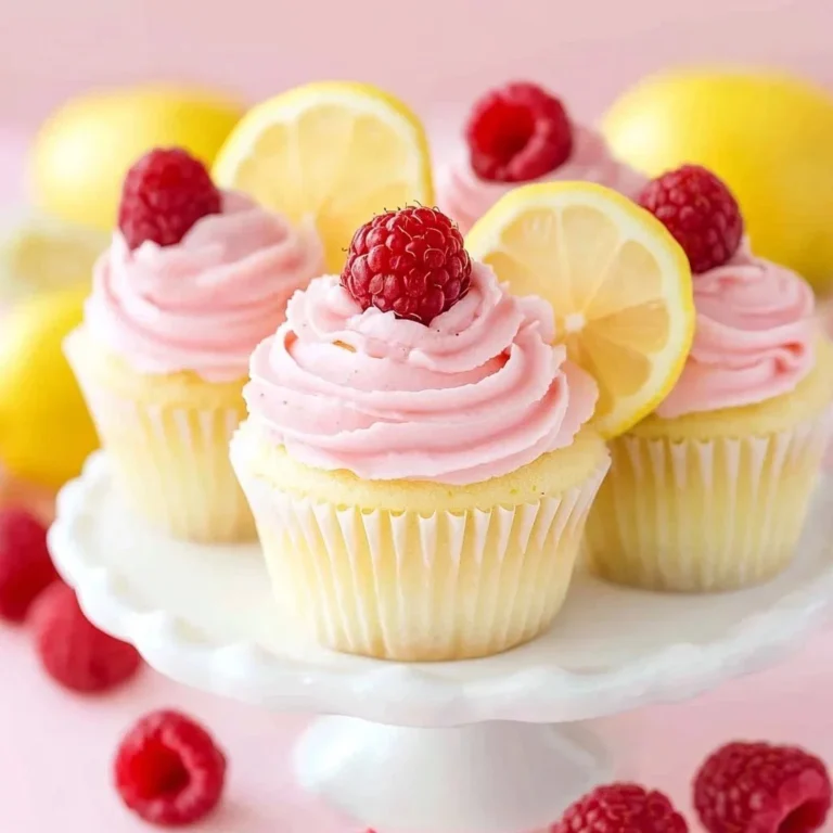 Zesty lemon raspberry cupcakes with vibrant frosting and fresh berries.